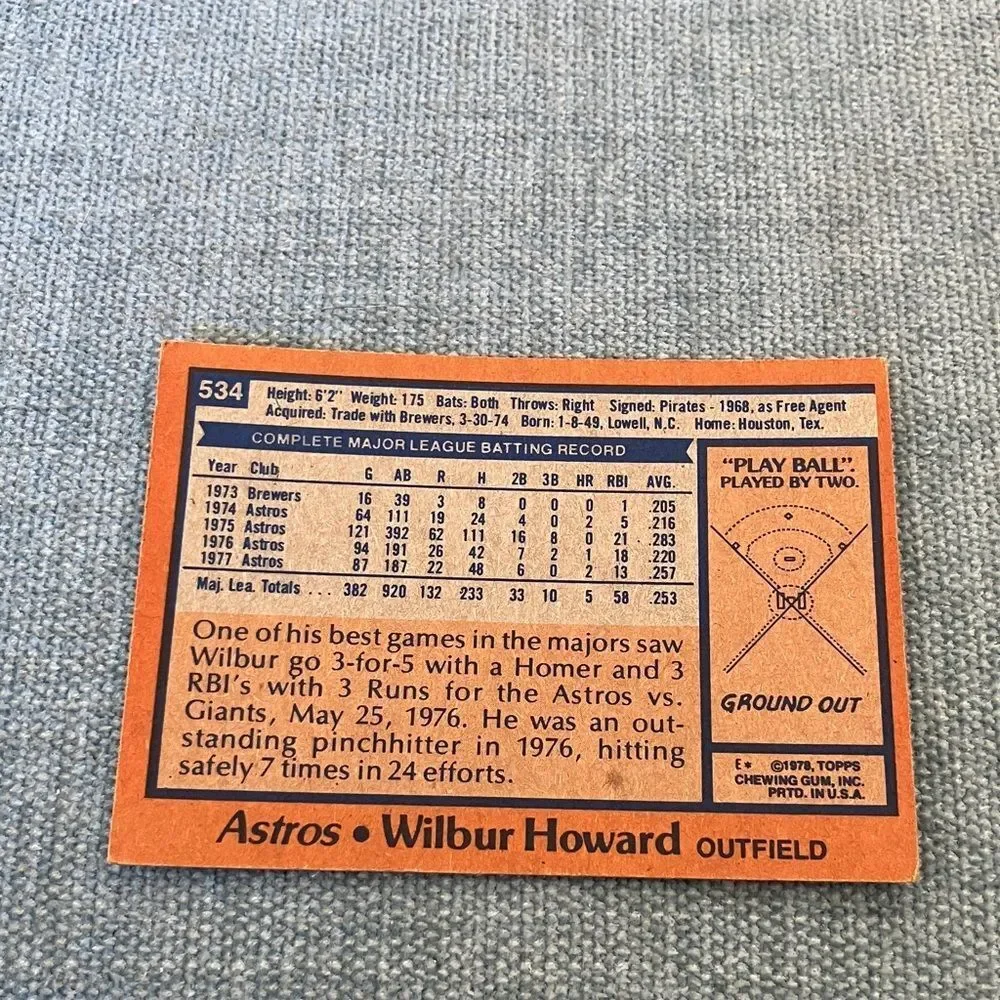 1978 Topps Houston Astros Baseball Card Trading Card